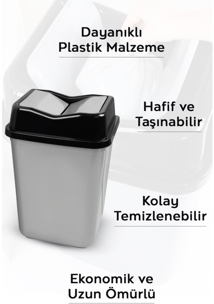 2 Kapaklı Gri Plastik Çöp Kovası 30 Litre, Ev, Ofis, Banyo ve Mutfak Için Uygun modelleri