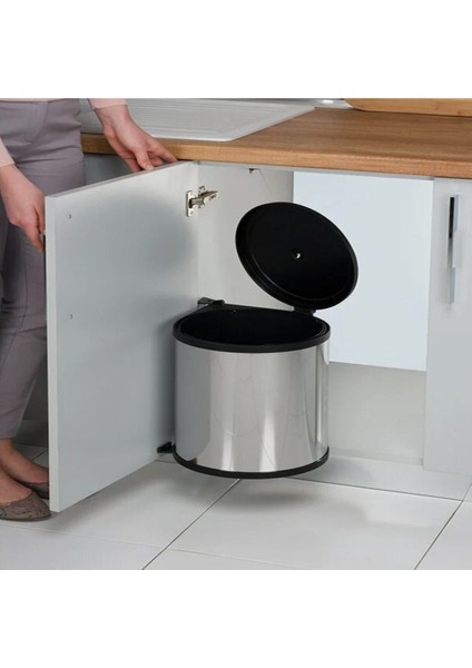 Paslanmaz Dolap Içi Çöp Kovası 11 Litre, Şık ve Işlevsel Temizlik Çözümü