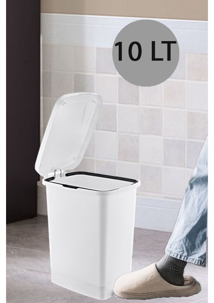 Pedallı Plastik Çöp Kovası, Iç Kovasız, Kırık Beyaz, Şık ve Kullanışlı Tasarım