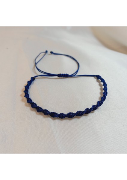 Lacivert Spiral Makrome Örgü İp Bileklik, Suya Dayanıklı Makrome Bileklik, Asansörlü Ayarlanabilir El Yapımı Unisex Bileklik, Makrome Bileklik, Örgü Bileklik, İp Bileklik, Hediye Takı