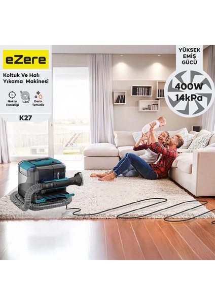 Ezere 14KPA Güçlü Koltuk ve Halı Yıkama Temizleme Makinesi 2000MML Su Hazneli 4 - 13003-2093