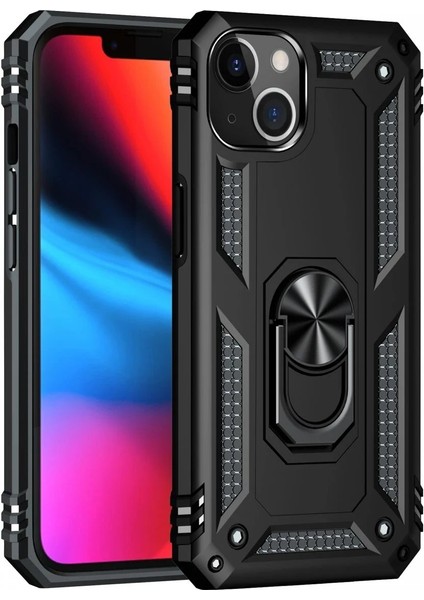 iPhone 13 Kılıf Sofya Yüzüklü Silikon Kapak - Siyah - 17016-3037