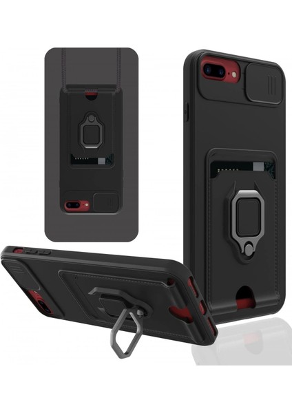 iPhone 7 Plus Kılıf Zuma Kartvizitli Yüzüklü Silikon - Siyah - 17023-4106