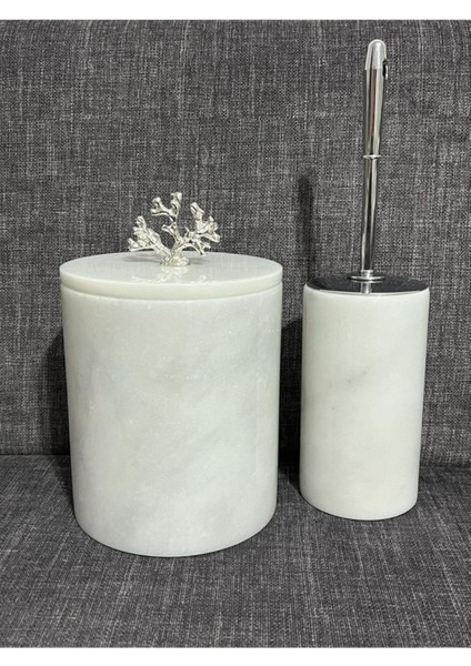 Beyaz Mermer Gümüş Mercan 2'li Banyo Takımı, Şıklık ve Zarafet Sunar