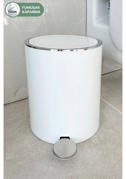 5 Lt Pedallı Beyaz Çöp Kovası, Banyo, Mutfak ve Ofis Için Ideal Seçenek