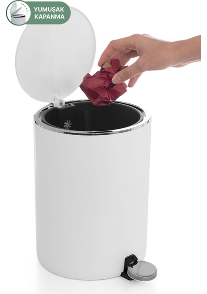 5 Lt Pedallı Beyaz Çöp Kovası, Banyo, Mutfak ve Ofis Için Ideal Seçenek indirimleri