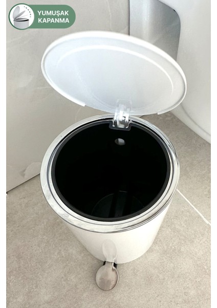 5 Lt Pedallı Beyaz Çöp Kovası, Banyo, Mutfak ve Ofis Için Ideal Seçenek