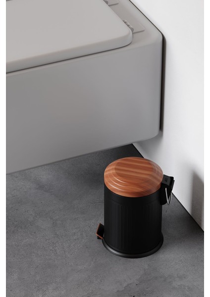 Şık Siyah Ahşap Desenli 5lt Kovalı Çöp Kutusu, Amortisörlü ve Modern Tasarım fiyatları