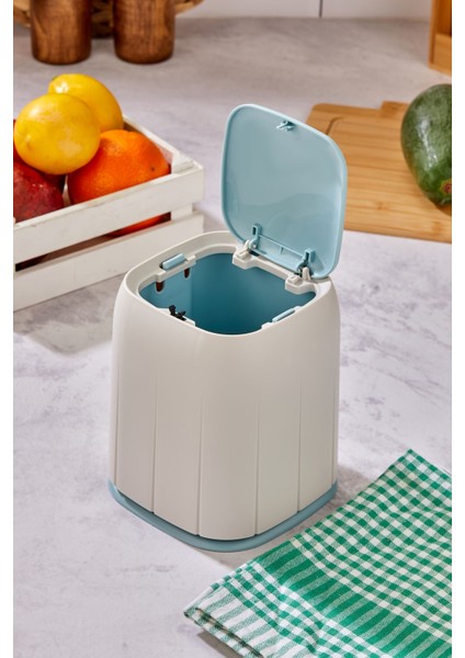 Dokunmatik Mini Çöp Kutusu, Organizer, Düzenleyici, 1,4 Lt, Ekru Mavi fırsatları