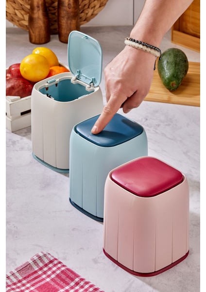 Dokunmatik Mini Çöp Kutusu, Organizer, Düzenleyici, 1,4 Lt, Ekru Mavi indirimleri