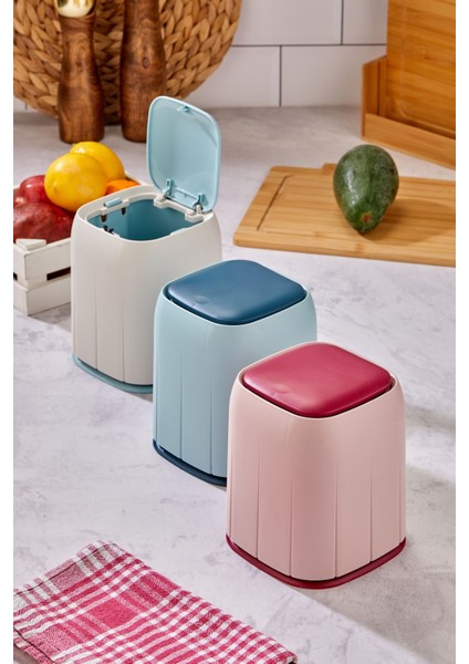 Dokunmatik Mini Çöp Kutusu, Organizer, Düzenleyici, 1,4 Lt, Ekru Mavi
