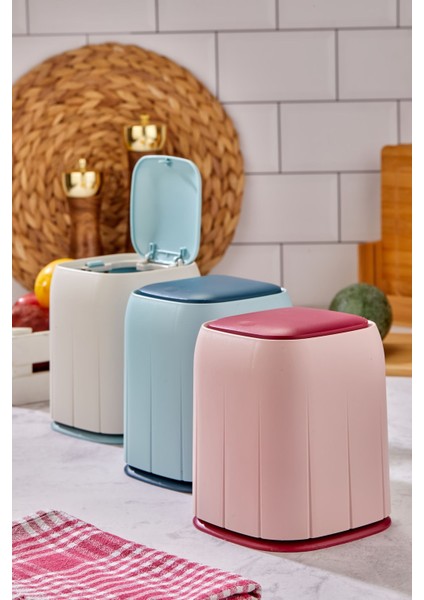 Dokunmatik Mini Çöp Kutusu, Organizer, Düzenleyici, 1,4 Lt, Ekru Mavi