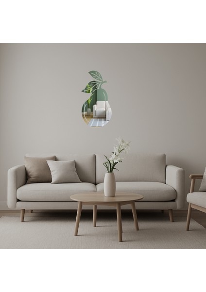 Armut ve Yaprak Desenli Dekoratif Aynalı Tablo - 13928-3293
