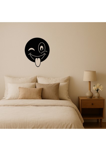 Dil Çıkaran Göz Kırpan Emoji Mdf Dekoratif Tablo - 17314-7688