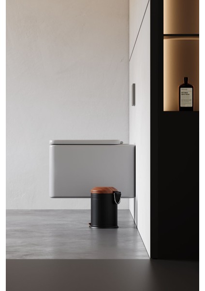 Şık Siyah Ahşap Desenli 5lt Kovalı Çöp Kutusu, Amortisörlü ve Modern Tasarım indirimleri