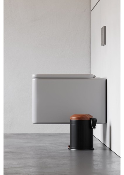 Şık Siyah Ahşap Desenli 5lt Kovalı Çöp Kutusu, Amortisörlü ve Modern Tasarım