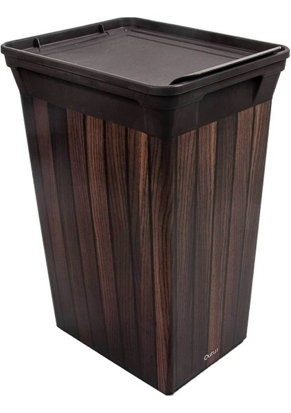 40 L Ahşap Görünümlü Plastik Çöp Kovası, Şık ve Kullanışlı Tasarım