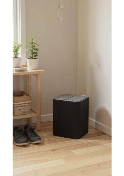 Iki Bölmeli 15 Lt Siyah Çöp Kutusu, Tezgah, Dolap ve Banyo Için Uygun