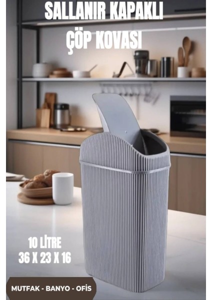10 Lt Gri Çok Amaçlı Çöp Kovası, Mutfak, Banyo, Ofis Için Ideal