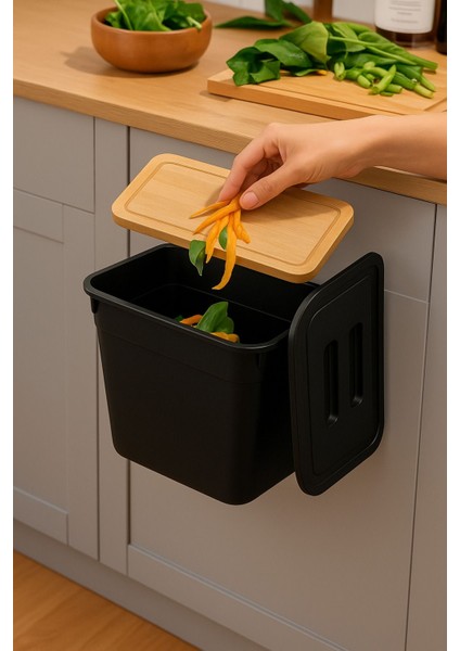 Koyu Gri 7l Kapaklı Dolap Içi Askılı Mutfak Çöp Kovası