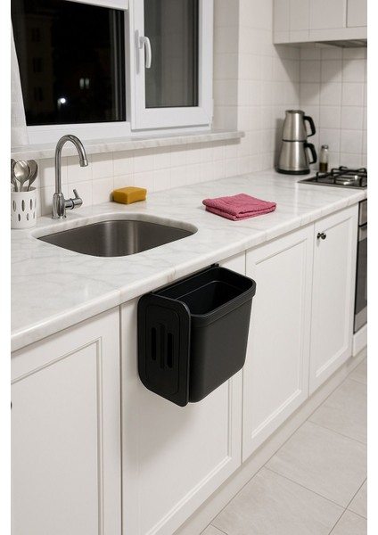 Koyu Gri 7l Kapaklı Dolap Içi Askılı Mutfak Çöp Kovası fiyatları