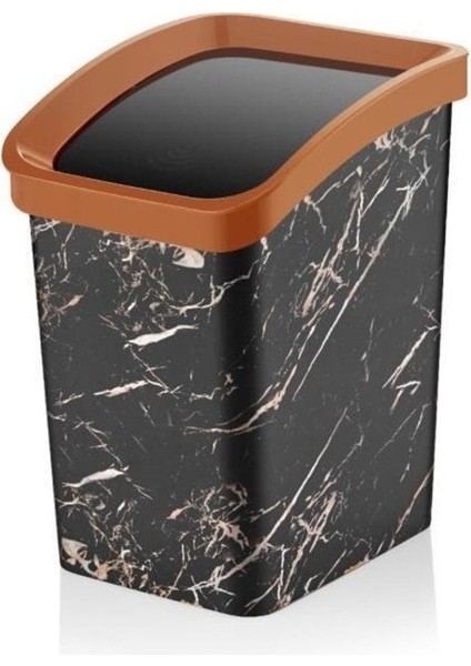 Siyah Mermer Desenli Otomatik Kapaklı 6l Çöp Kovası 18X23CM H:27