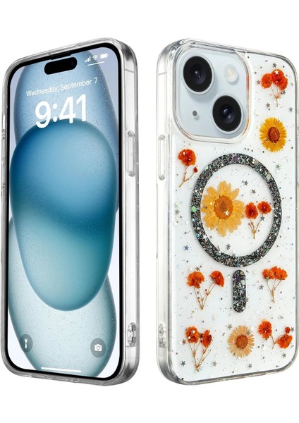 iPhone 15 Plus Kılıf Daisy Simli Magsafe Kapak - Siyah - 19818-5092