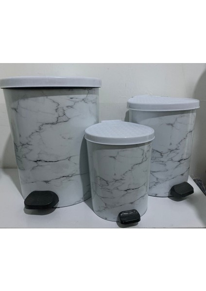 Mermer Desenli Metal Mekanizmalı 5 Litrelik Şık Çöp Kovası, Hijyen ve Estetik Sağlar