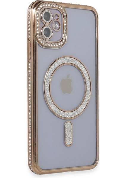 iPhone 11 Kılıf Joke Simli Magneticsafe Kılıf - Gold - 16452-6140