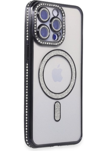 iPhone 14 Pro Max Kılıf Joke Simli Magneticsafe Kılıf - Siyah - 19872-9865