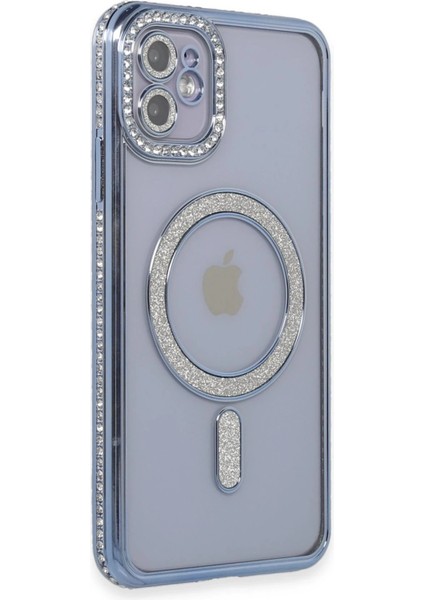iPhone 11 Kılıf Joke Simli Magneticsafe Kılıf - Mavi - 15940-5894