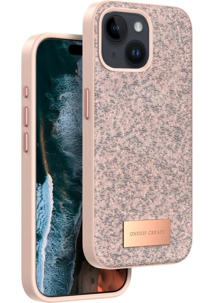 iPhone 15 Bright Simli Kapak - Pembe - 12741-7889