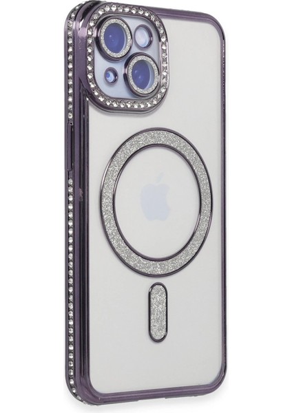 iPhone 14 Kılıf Joke Simli Magneticsafe Kılıf - Derin Mor - 15537-3208