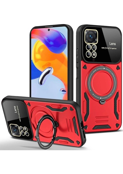 Xiaomi Redmi Note 11 Pro Kılıf Joy Lens Standlı Kapak - Kırmızı - 16301-1744