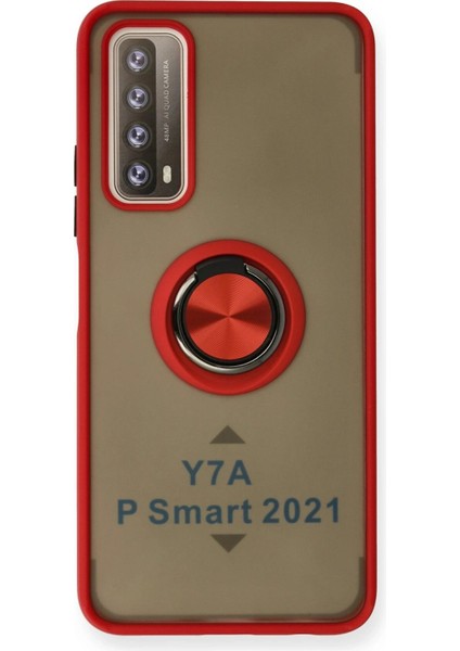 Huawei P Smart 2021 Kılıf Montreal Yüzüklü Silikon Kapak - Kırmızı - 17465-3175