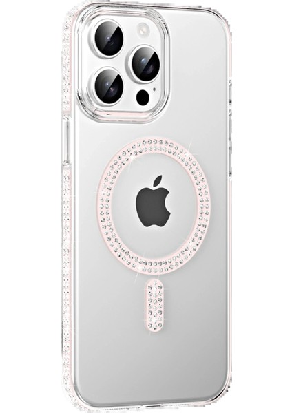 Apple iPhone 15 Pro Move Taşlı Magsafe Kapak - Gümüş - 17368-4086