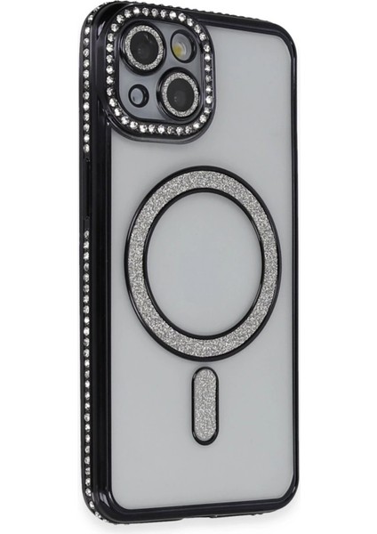 iPhone 14 Kılıf Joke Simli Magneticsafe Kılıf - Siyah - 12615-6329