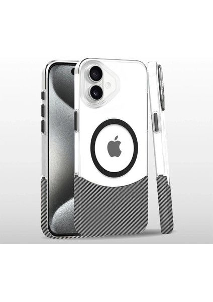 iPhone 16 Plus Carbon Puzzle Magsafe Kapak - Beyaz - 16296-4827