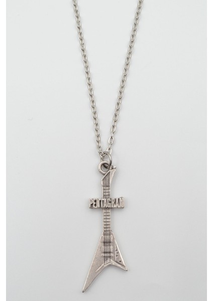 Pentagram Elektro Gitar Gümüş Kaplama Düz Zincir Kolye