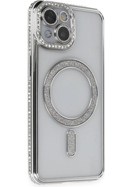 iPhone 14 Kılıf Joke Simli Magneticsafe Kılıf - Gümüş - 13094-2381