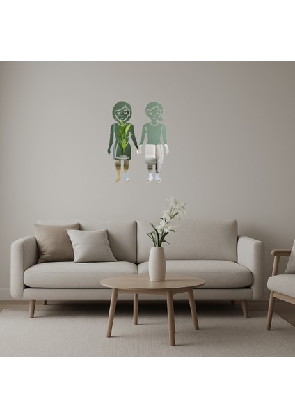 Kadınlar El Ele Emoji Dekoratif Aynalı Tablo - 14170-9534