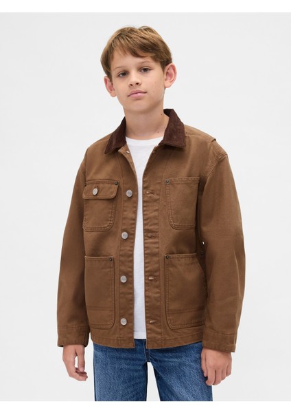 Erkek Çocuk Kahverengi Canvas Utility Ceket