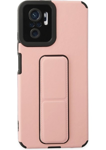Xiaomi Redmi Note 10 Kılıf Mega Standlı Silikon - Pudra - 18724-9267