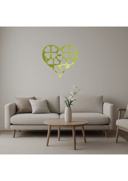 Romantik Kalp Tasarımlı Altın Aynalı Tablo - 11189-6538
