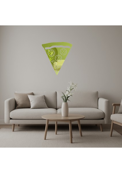 Üçgen Pizza Dilimi Tasarımı Iç Mekan Dekoratif Altın Aynalı Tablo - 12343-6438