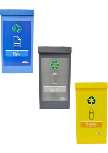 Çok Renkli 3'lü Geri Dönüşüm Kutusu Seti, Sıfır Atık Dostu ve Şık Tasarım