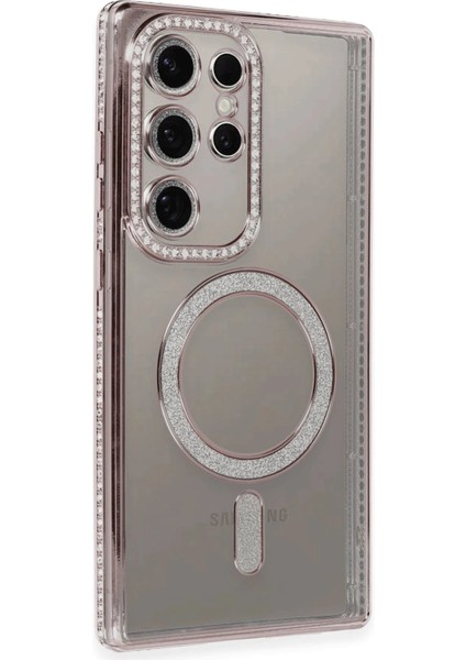 Samsung Galaxy S24 Ultra Kılıf Joke Simli Magneticsafe Kılıf - Pembe - 18198-7495