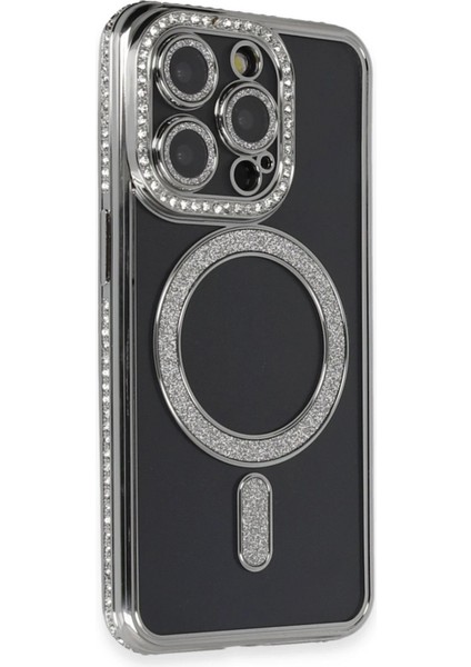 iPhone 14 Pro Max Kılıf Joke Simli Magneticsafe Kılıf - Gri - 16700-5298