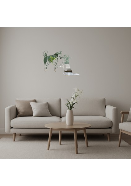 Oyun Oynayan Köpekler Dekoratif Aynalı Tablolar Seti - 12275-8931