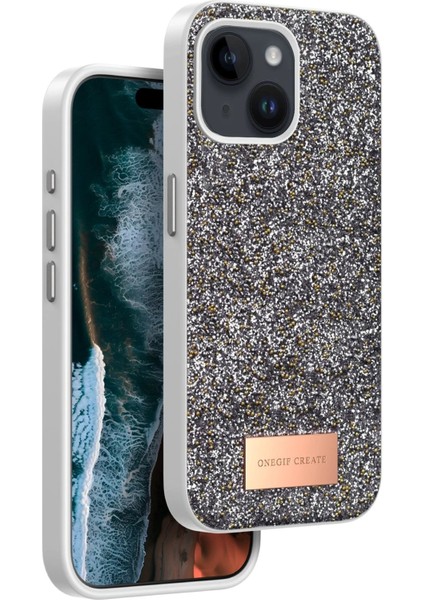 iPhone 15 Bright Simli Kapak - Gümüş - 11111-1712